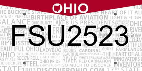 FSU2523 Ohio License Plate