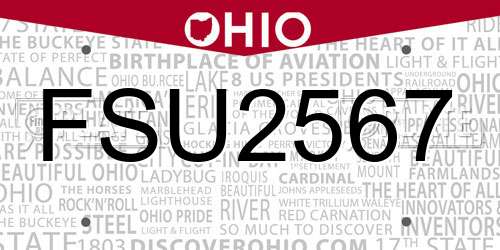 FSU2567 Ohio License Plate
