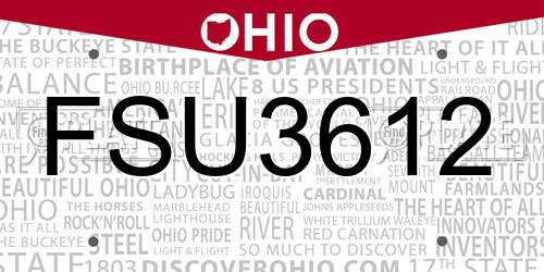 FSU3612 Ohio License Plate