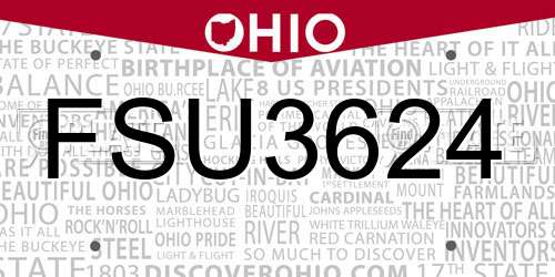 FSU3624 Ohio License Plate