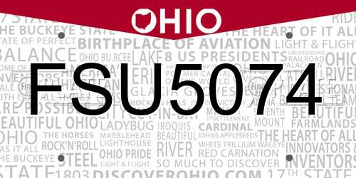 FSU5074 Ohio License Plate