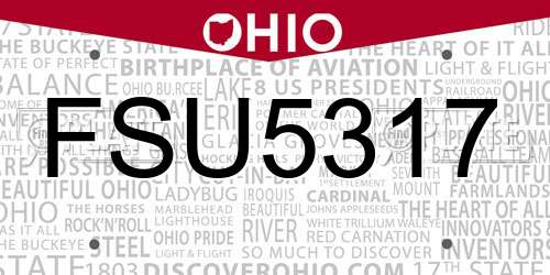 FSU5317 Ohio License Plate