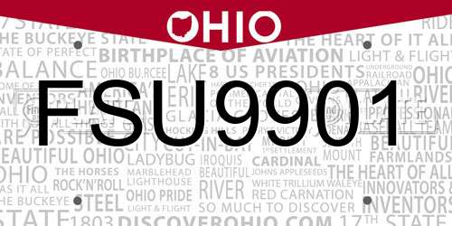 FSU9901 Ohio License Plate