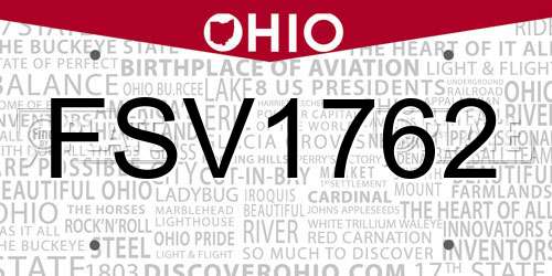 FSV1762 Ohio License Plate