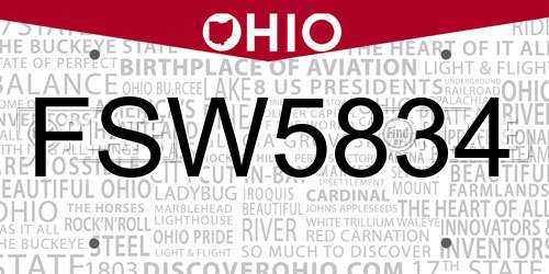 FSW5834 Ohio License Plate