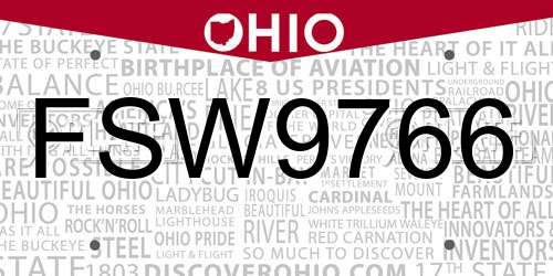 FSW9766 Ohio License Plate