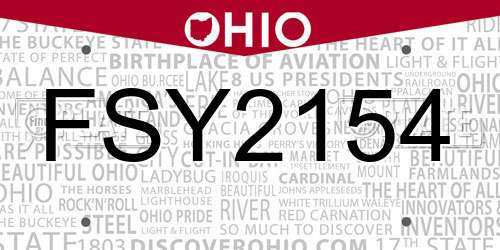 FSY2154 Ohio License Plate