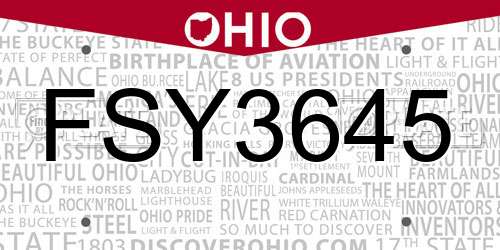 FSY3645 Ohio License Plate