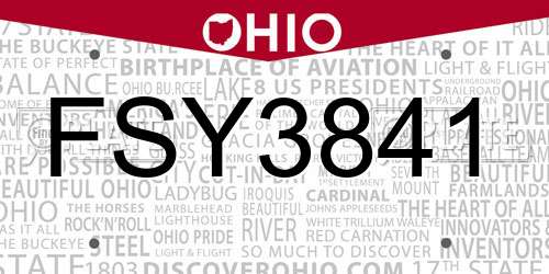 FSY3841 Ohio License Plate