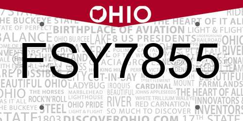 FSY7855 Ohio License Plate
