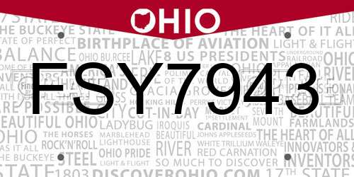 FSY7943 Ohio License Plate