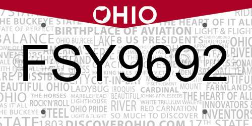 FSY9692 Ohio License Plate