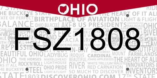 FSZ1808 Ohio License Plate