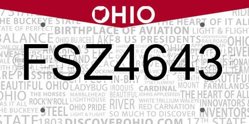 FSZ4643 Ohio License Plate