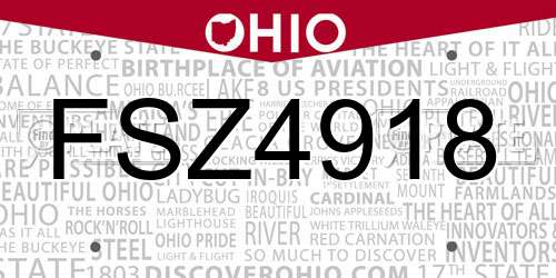 FSZ4918 Ohio License Plate