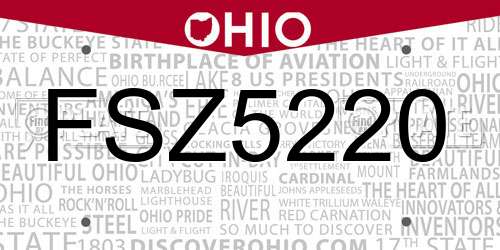 FSZ5220 Ohio License Plate