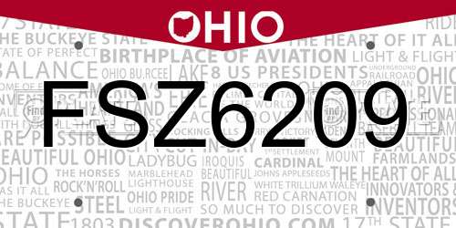 FSZ6209 Ohio License Plate
