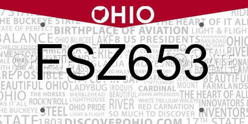 FSZ653 Ohio License Plate
