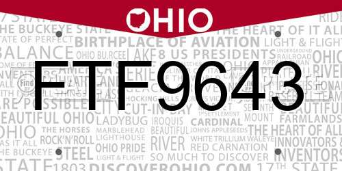 FTF9643 Ohio License Plate