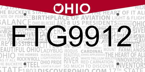 FTG9912 Ohio License Plate
