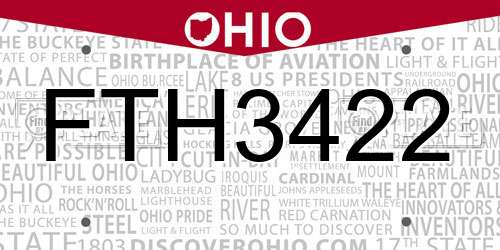 FTH3422 Ohio License Plate