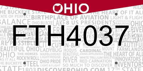 FTH4037 Ohio License Plate