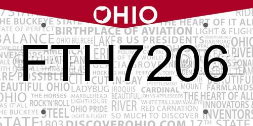 FTH7206 Ohio License Plate