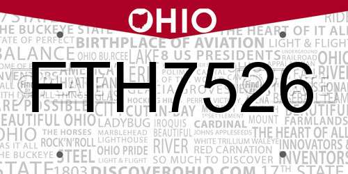 FTH7526 Ohio License Plate