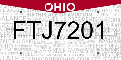 FTJ7201 Ohio License Plate