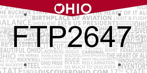 FTP2647 Ohio License Plate