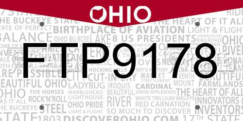 FTP9178 Ohio License Plate