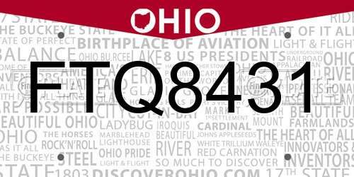 FTQ8431 Ohio License Plate