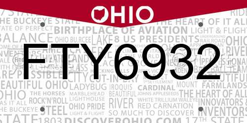 FTY6932 Ohio License Plate