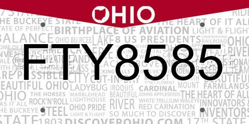 FTY8585 Ohio License Plate