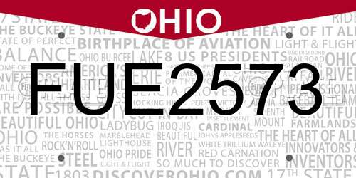 FUE2573 Ohio License Plate