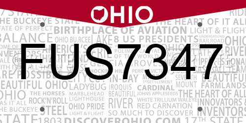 FUS7347 Ohio License Plate
