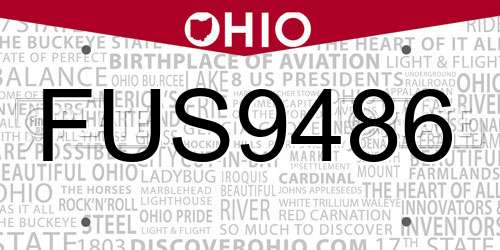 FUS9486 Ohio License Plate