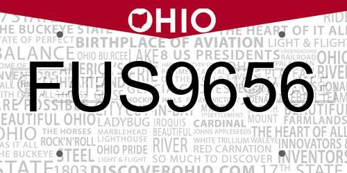 FUS9656 Ohio License Plate