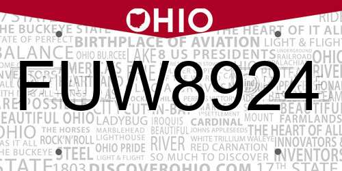 FUW8924 Ohio License Plate