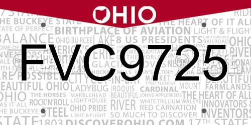 FVC9725 Ohio License Plate