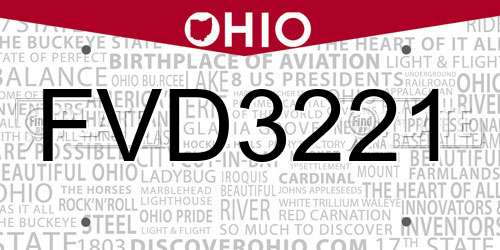 FVD3221 Ohio License Plate
