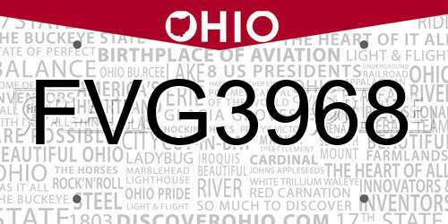 FVG3968 Ohio License Plate