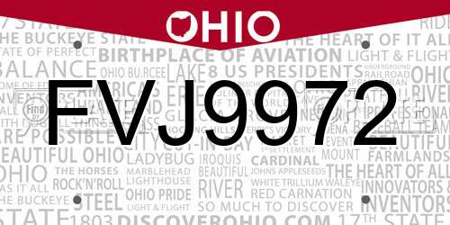 FVJ9972 Ohio License Plate