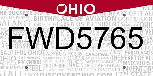 FWD5765 Ohio License Plate