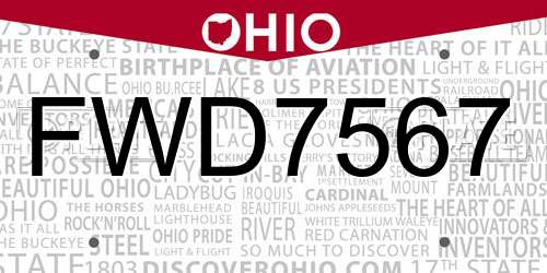 FWD7567 Ohio License Plate