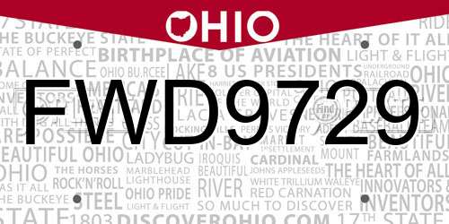 FWD9729 Ohio License Plate