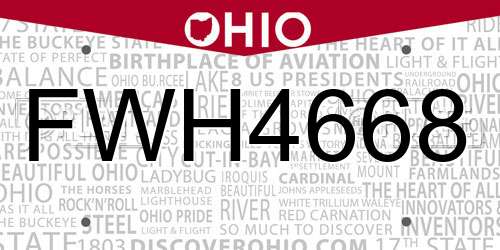 FWH4668 Ohio License Plate