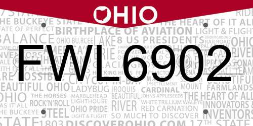 FWL6902 Ohio License Plate