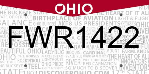 FWR1422 Ohio License Plate