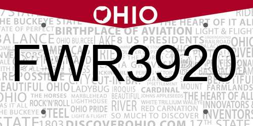 FWR3920 Ohio License Plate